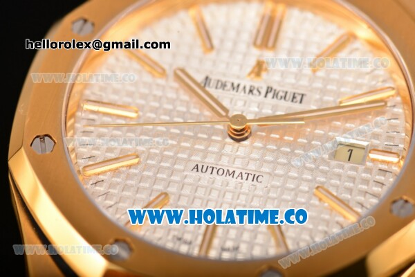 Audemars Piguet Royal Oak 41MM Miyota 9015 Automatic Full Yellow Gold with White Dial and Stick Markers (BP) - Click Image to Close